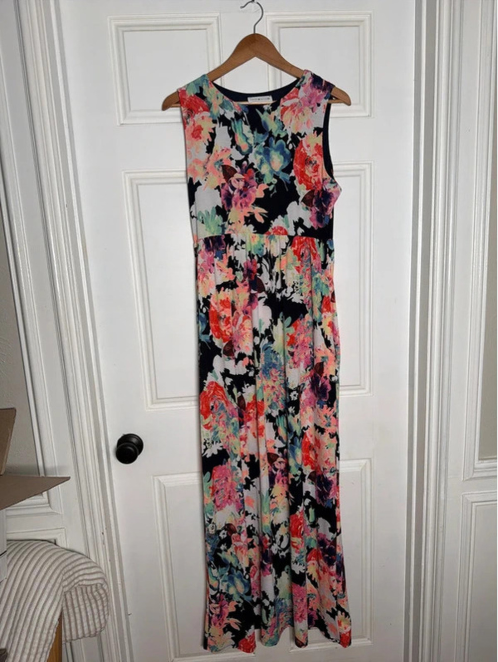 Navy Bright Multicolor Floral Maxi Pockets